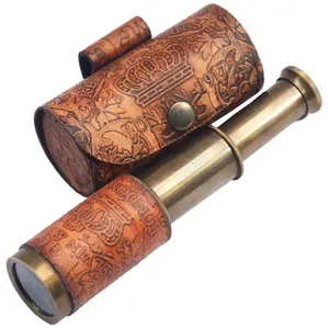 Telescopio Náutico Viking Kelvin & Hughes LONDON 1917 de Latón Antiguo con Estuche de Cuero - Product Image 1