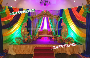Punjabi musulmán satén Mehndi Sangeet decoraciones de escenario boda india Mehandi Sangeet decoraciones tendencia Mehendi decoración de escenario Reino Unido - Product Image 6