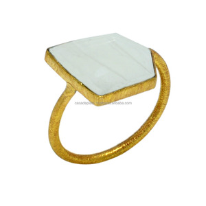 Naturel Blanc Aqua Calcédoine Gemme Plaqué Or 925 En Argent Sterling Unisexe Anneau Bijoux À La Mode pour Les Mariages Fêtes - Product Image 1