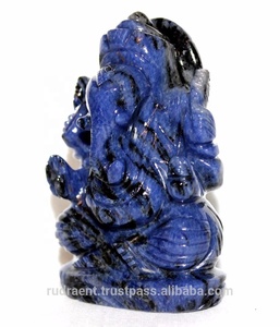 Estatua de Ganesha hecha a mano, estatuilla tallada de sodalita en estilo religioso con piedras preciosas grabadas, artesanías de piedra semipreciosa - Product Image 2