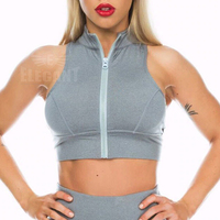 Débardeur court à col roulé pour femmes, court et Sexy, avec fermeture éclair sur la poitrine, haut sportif, décontracté, de Fitness, noir et gris, nouvelle collection d'été