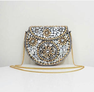 Vintage Indian Handmade <b>Pink</b> <b>Clutch</b> Bags and Purses With Chain Decoration and Candy/Stone Pattern - Product Image 2