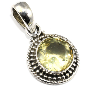 Posh-colgante de plata de ley 925 con forma redonda, Topacio de limón, joyería de plata 925 en línea - Product Image 2