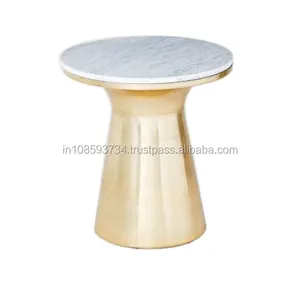 โต๊ะกาแฟทรงกลมหินอ่อน ตกแต่งบ้านและสวน โครงโลหะอะลูมิเนียม ดีไซน์หรูหรา - Product Image 1