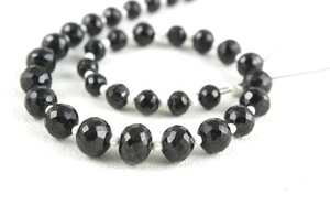 Pierre spinelle noire naturelle de 9 pouces de Long, fabricant en gros, perles rondelles à facettes de haute qualité - Product Image 3