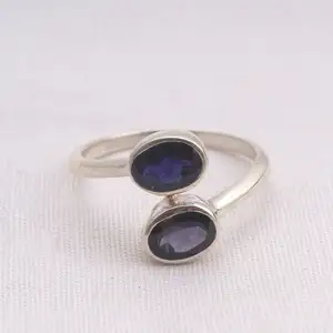 Artistic 925 sterling silver faceted iolite gemstone ring jewelry wholesale fashion silver ring