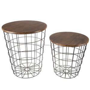 Vente en gros de meubles pour la décoration intérieure table basse en métal pour présentation de café et thé table basse ronde en métal avec dessus en bois - Product Image 1