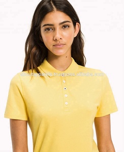 เสื้อยืดผู้หญิงแฟชั่นใหม่ฤดูร้อนเสื้อโปโลติดปกลายทางสีเหลืองระบายอากาศได้ - Product Image 3