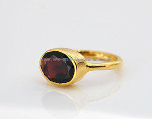 Anillo de piedras preciosas de cuarzo granate natural Plata de Ley 925 Chapado en oro de 2 micras Regalo de aniversario de boda de compromiso hecho a mano - Product Image 2