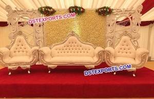 Ensemble de canapés élégants pour le mariage musulman, ensemble de canapés en or et blanc, chaises en bois sculpté de Look Royal, pour les mariages indiens - Product Image 3