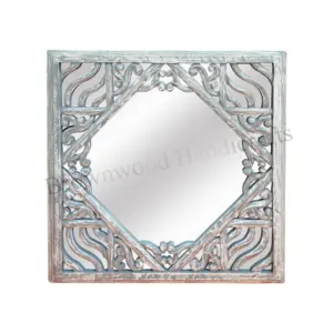 Modern Art Antique Design Wall Hanging MDF Wood Carving Mirror Panels Wooden Square Shape Carved Mirror Panel Hotel & Home Decor