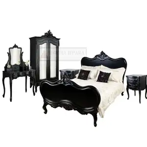 Мебель для спальни черная окрашенная в Индонезию-наборы для спальни черная французская мебель La Rochelle.