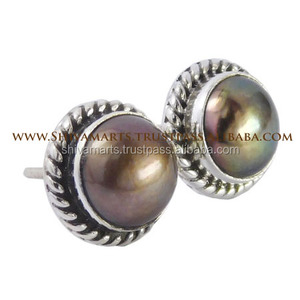 Pendiente de piedra de perla negra para madre, pendientes de joyería de plata de ley 925, proveedor de joyería hecha a mano - Product Image 2