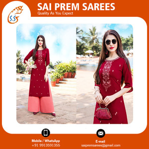 Traje étnico adulto estilo indio y paquistaní algodón Kurti con pantalones de rayón Palazzo para bodas y ocasiones especiales - Product Image 4