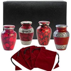 Premium Engraved Multi Color <b>Keepsake</b> Set of 4 With Velvet <b>Box</b> Pets Cremation Urn for Funeral Ashes Metal Brass/Aluminum - Product Image 5