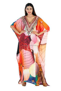 <b>Women</b> Apparel Ethnic Clothing Digital Printed <b>Kaftan</b> With Designer Neck Multi Bright Colors Smart Wear <b>Kaftan</b> Embellishment - Product Image 4
