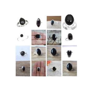 Anillo de ónix negro ovalado redondo pera cuadrado rectángulo de lujo piedra preciosa natural cabujón de piedra 925 plata esterlina - Product Image 1