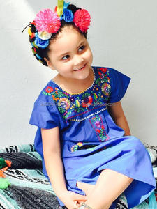 Paysan bohème Look enfants été bébé filles robe respirante violet mexicain Style Multi couleur brodé tunique plage Sundress - Product Image 6