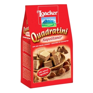 Loacker Quadratini Crispy Wafer Cookies Square Shape 14% Fat 250g Bag Variety Flavors <b>Chocolate</b> Tea Cream Coffee Sweet Taste - Product Image 1