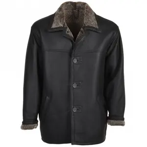 Narson-manteau noir en fourrure de peau de mouton pour homme, Collection tendance hiver, 100% cuir véritable, nouvelle Collection, à la mode