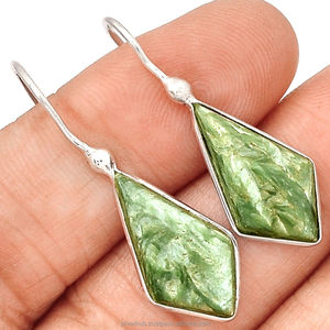 Boucles d'oreilles en argent sterling 925 faites à la main avec serphinite ensemble de pierres précieuses conception de bijoux de pierres précieuses élégantes et uniques - Product Image 5