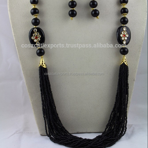 Prix de gros cristal noir perles de verre petit épais déclaration collier mode Simple femmes bijoux hommes cadeau - Product Image 1