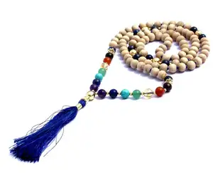 Collier Mala des 7 chakras en tulle, 108 perles de prière bouddhiste, cristal naturel de guérison, vente en gros