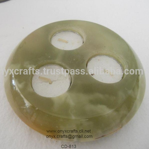 Candelero de luz de té de ónix verde redondo de plata, decoración navideña de piedra elegante para linternas y tarros de hogar y oficina - Product Image 1