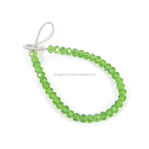 Peridot 유리 Roundel 처리 3mm 보석 4.11 인치 길이 9.45 cts 스트랜드 비즈 만들기 보석