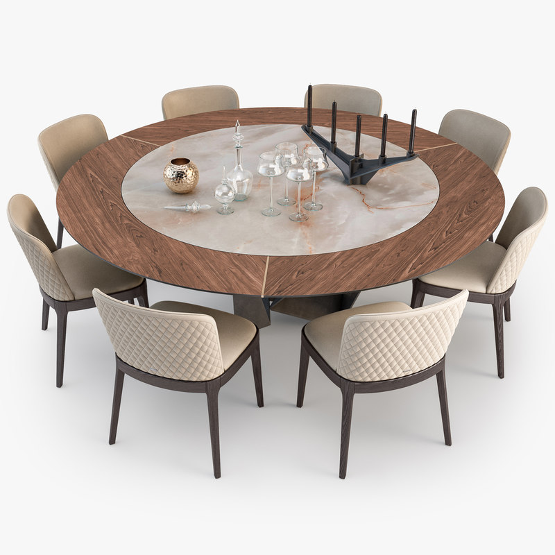 Conjunto de mesa de jantar luxuosa com 12 lugares redondo em marmore