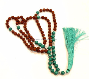 Rudraksha Turquoise Mala perles noué Mala collier fait à la main artiste indien colliers de perles - Product Image 1