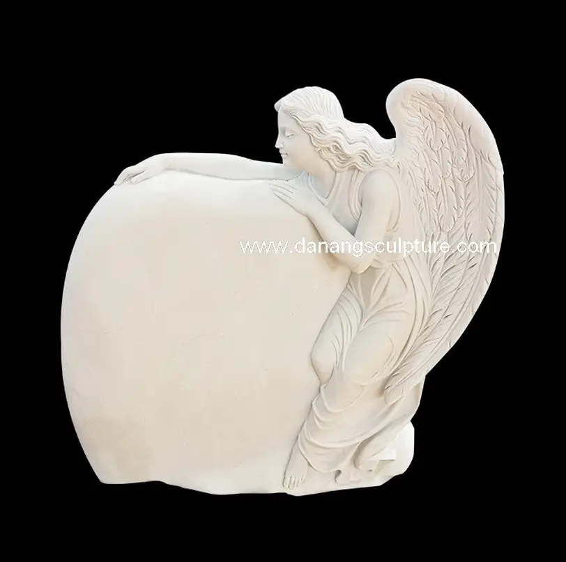 사용자 정의 묘지 흰색 대리석 조각 천사 마석 묘비 대리석 천사 날개 묘비