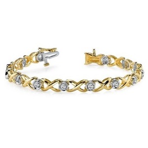 Pulsera de diamantes reales entrecruzados de oro de 14 quilates para mujer, multitono para compromiso, boda, aniversario o regalo de fiesta - Product Image 1