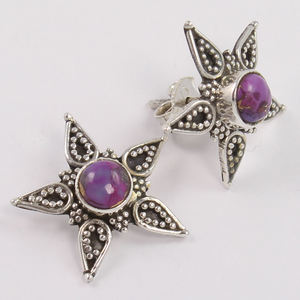 Pointy Star DesignPurple Turquoise Gemstone Boucles d'oreilles en argent sterling 925 Bijoux faits à la main Fabricant en gros - Product Image 1