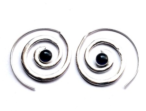 925 Sterling <b>Silver</b> Plated Natural Black Onyx Gemstone Spiral <b>Hoop</b> <b>Earrings</b> Bohemia Style Brass <b>for</b> <b>Women</b> <b>for</b> Parties Weddings - Product Image 3