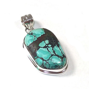 Pendentif en turquoise tibétaine authentique bleu, argent sterling 925, style bohème chic, inspiré des artisans, bijoux indiens en gros pour femmes - Product Image 4