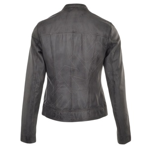 Blouson de motard en cuir de vache véritable de haute qualité pour femmes, taille unisexe, col montant, fermeture éclair, sur mesure, printemps - Product Image 2