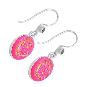 925 Sterling Silver Rose Druzy Ovale Cab Gemstone Boucles D'oreilles À La Mode Lunette Réglage Argent Plaqué Dangle Mariages Fêtes - Product Image 2