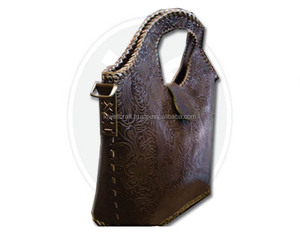 Indian Handicrafts Genuine Leather Bohemian Geometric Pattern Zipper Closure Women's Composite <b>Handbag</b> - Product Image 3