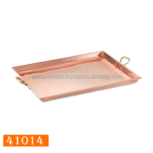 Plateau de service en cuivre rectangulaire martelé à la main et plateau de restaurant plateau en cuivre en métal de forme ovale fait à la main - Product Image 6