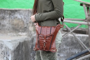 Mochila y riñonera de cuero genuino reciclada 100% hecha a mano, riñonera con diseño de funda elegante, riñoneras de Color marrón chocolate - Product Image 6