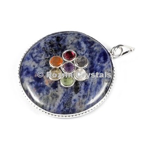 Colgantes de Disco de Sodalita, Cristal Natural para Sanación Reiki, Joyería de Piedras Preciosas, Colgantes de Piedra Azul al por Mayor para Mujeres y Hombres - Product Image 1