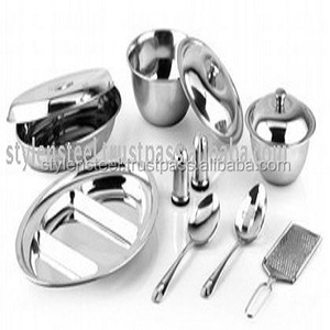 Juego de cena de acero inoxidable pulido de 11 piezas al por mayor, bandeja de servicio de Metal económica, servidor de platos con platos, cuencos, cucharas - Product Image 1