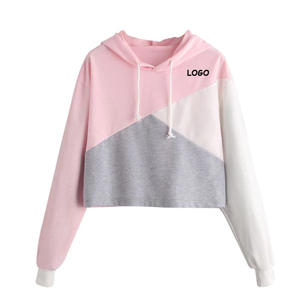 Sudadera con capucha corta para mujer con bloques de color, logo y color personalizados, estilo urbano, ajuste ceñido, top corto con capucha para mujer - Product Image 1