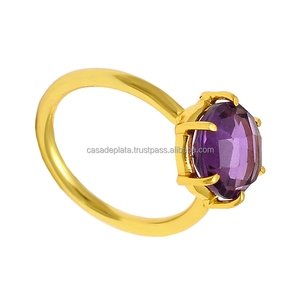 Anillo de Plata de Ley 925 con piedras preciosas de amatista de corte redondo con Juego de puntas Anillo de plata chapado en oro Anillo de moda de último diseño. - Product Image 3