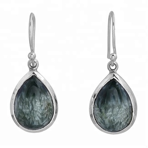 Seraphinite Talpe Cut Gemstone Argent Sterling 925 Avec Argent Plaqué À La Mode Lunette Réglage Boucle D'oreille À La Mode Pour Cadeau De Mariage. - Product Image 1