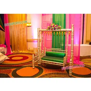 Russian Wedding <b>Wooden</b> Carved <b>Swing</b> Bollywood Wedding Stage <b>Swing</b> <b>Set</b> Sankheda Jhula for Wedding Decoration - Product Image 1