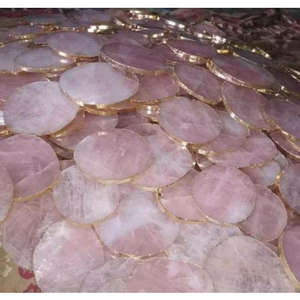 Posavasos de cuarzo rosa natural, juego de mesa de té decorativo, posavasos de ágata de piedra Chakra con patrón de corazón, cristales de piedras preciosas a la venta - Product Image 3