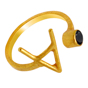 Onyx noir plaqué or Alphabet lettre A bijoux réglables 925 bague en argent Sterling lunette réglage dernière bague bague à la mode - Product Image 2