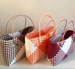 Việt Nam Pp Rơm Dệt Túi Xách, Pp Dệt Bãi Biển Tote Túi Với PU Xử Lý, Handmade Dệt Pp Nhựa Mua Sắm Túi Xách-Bà Esther